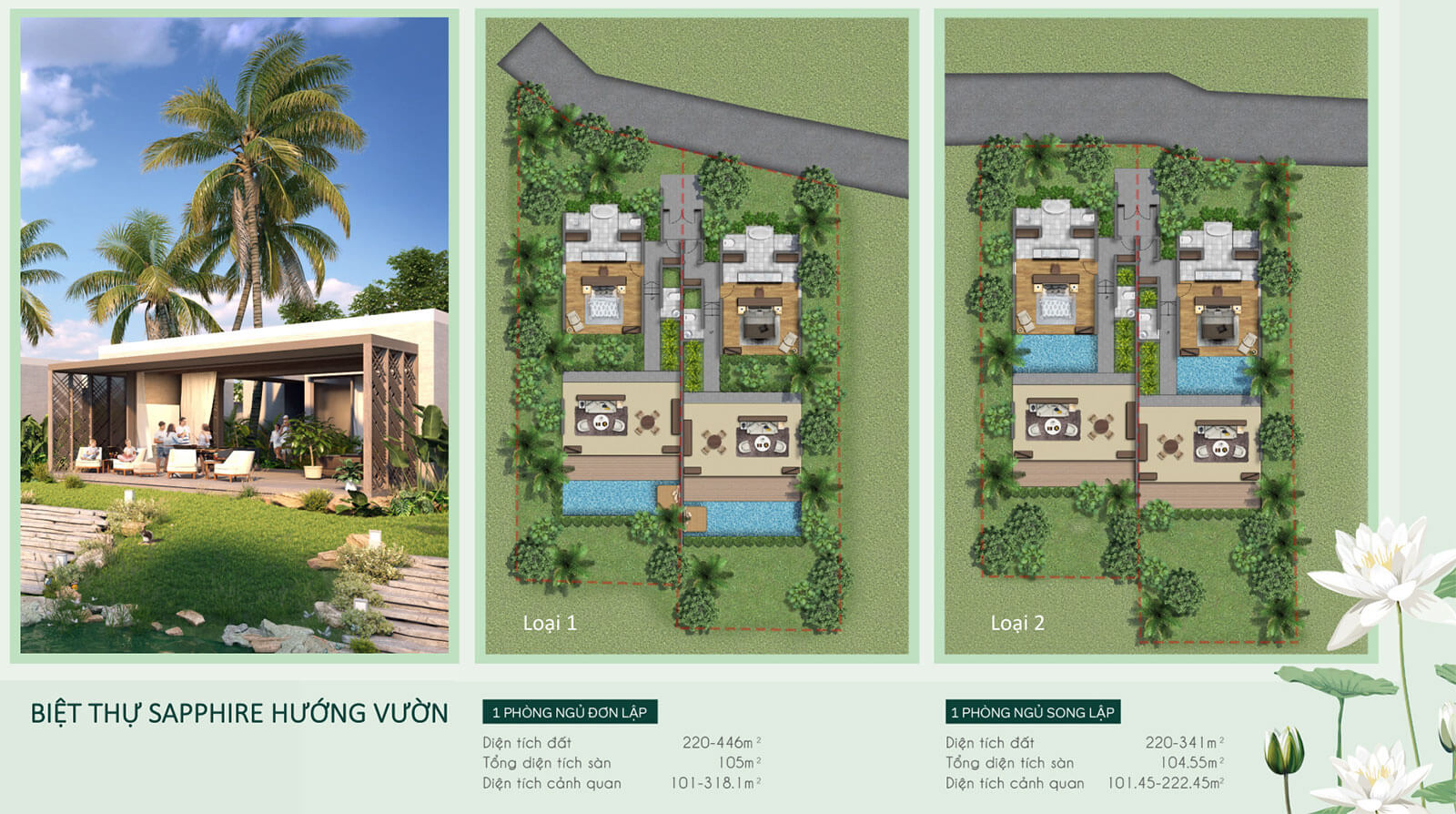 Biệt thự Sapphire hướng vườn - 1 phòng ngủ đơn lập