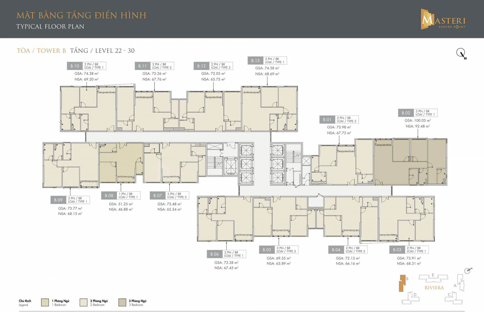Mặt bằng tầng tòa B Masteri Centre Point