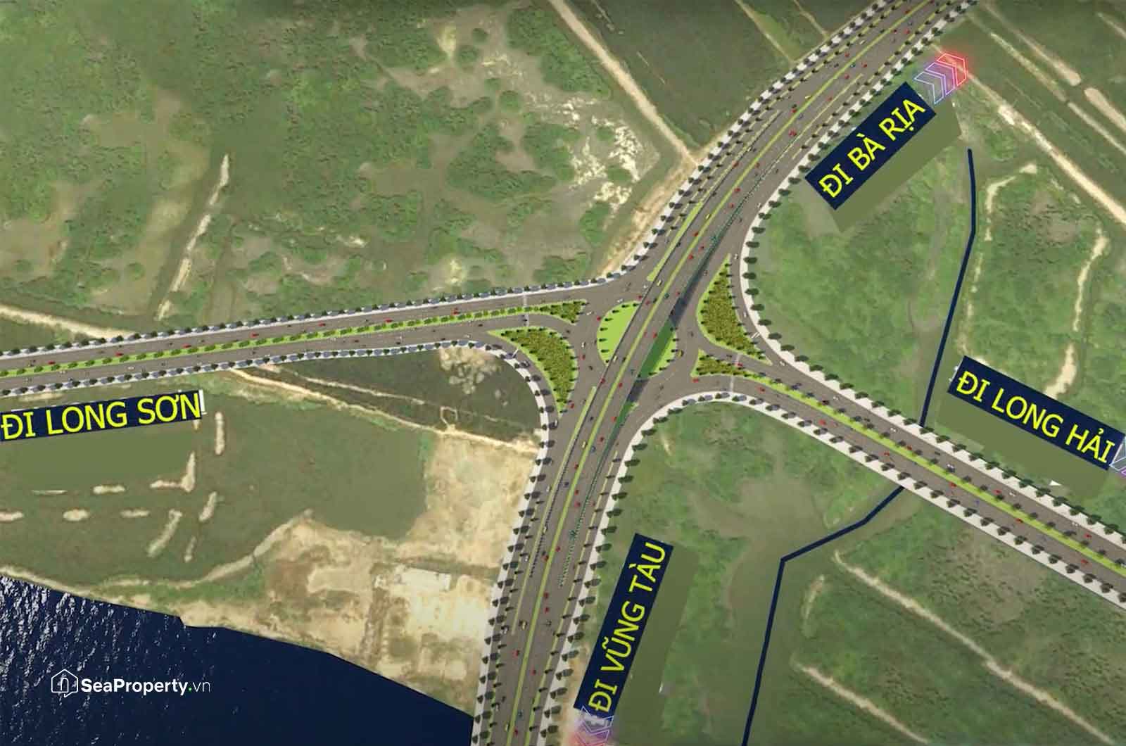 Nút giao đường ven biển với quốc lộ 51 (đoạn đầu đường Trường Sa, xã Long Sơn).